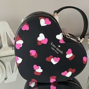 Kate Spade ♠️ black leather flutter heart crossbody bag top handle satchel purse